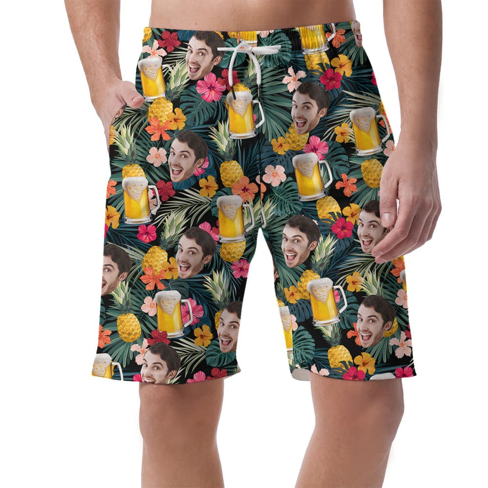 Custom Multiple Faces Beer Pineapple Hawaiian Shorts1