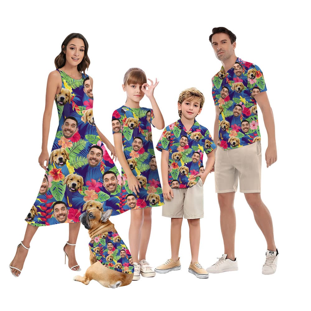 Custom Photo Matching Hawaiian Shirt And Dress Family1
