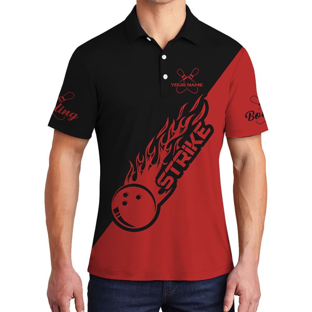 Custom Team Name Bowling Red Polo Shirt For Men1