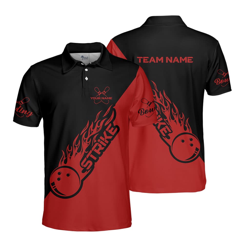 Custom Team Name Bowling Red Polo Shirt For Men1