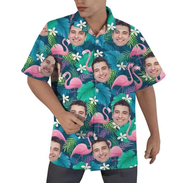 Custom Your Face Flamingo Men's Hawaiian Shirt Button Up