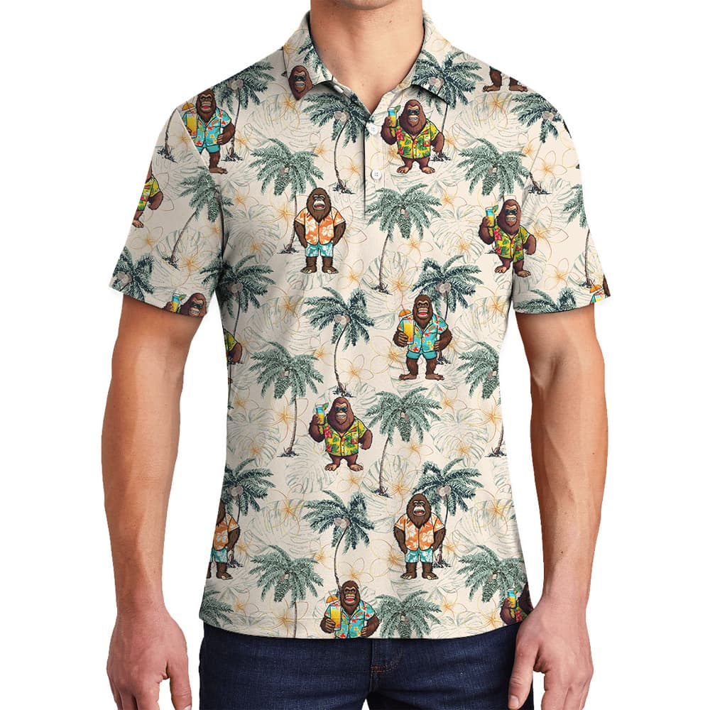 Cute Bigfoot Summer Aloha Polo Shirt For Men