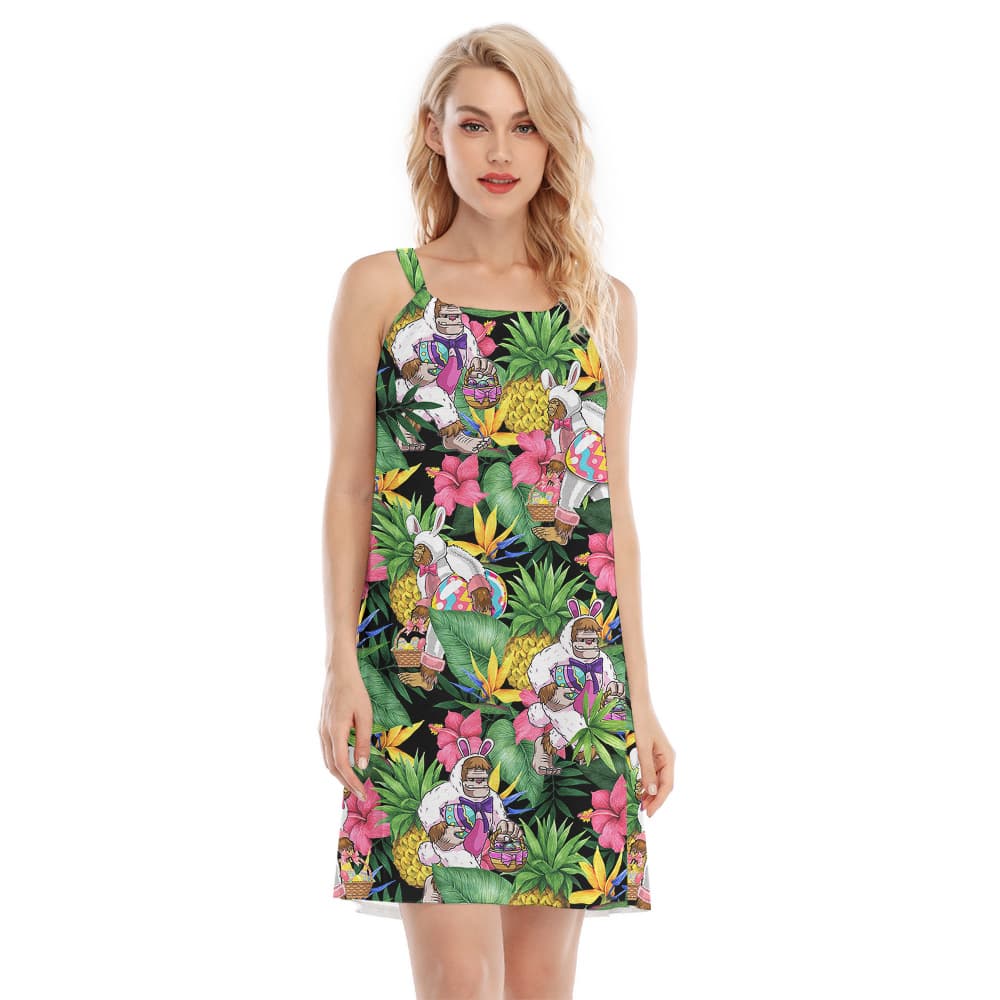 Cute Easter Bunny Bigfoot Tropical Aloha Cami Dress