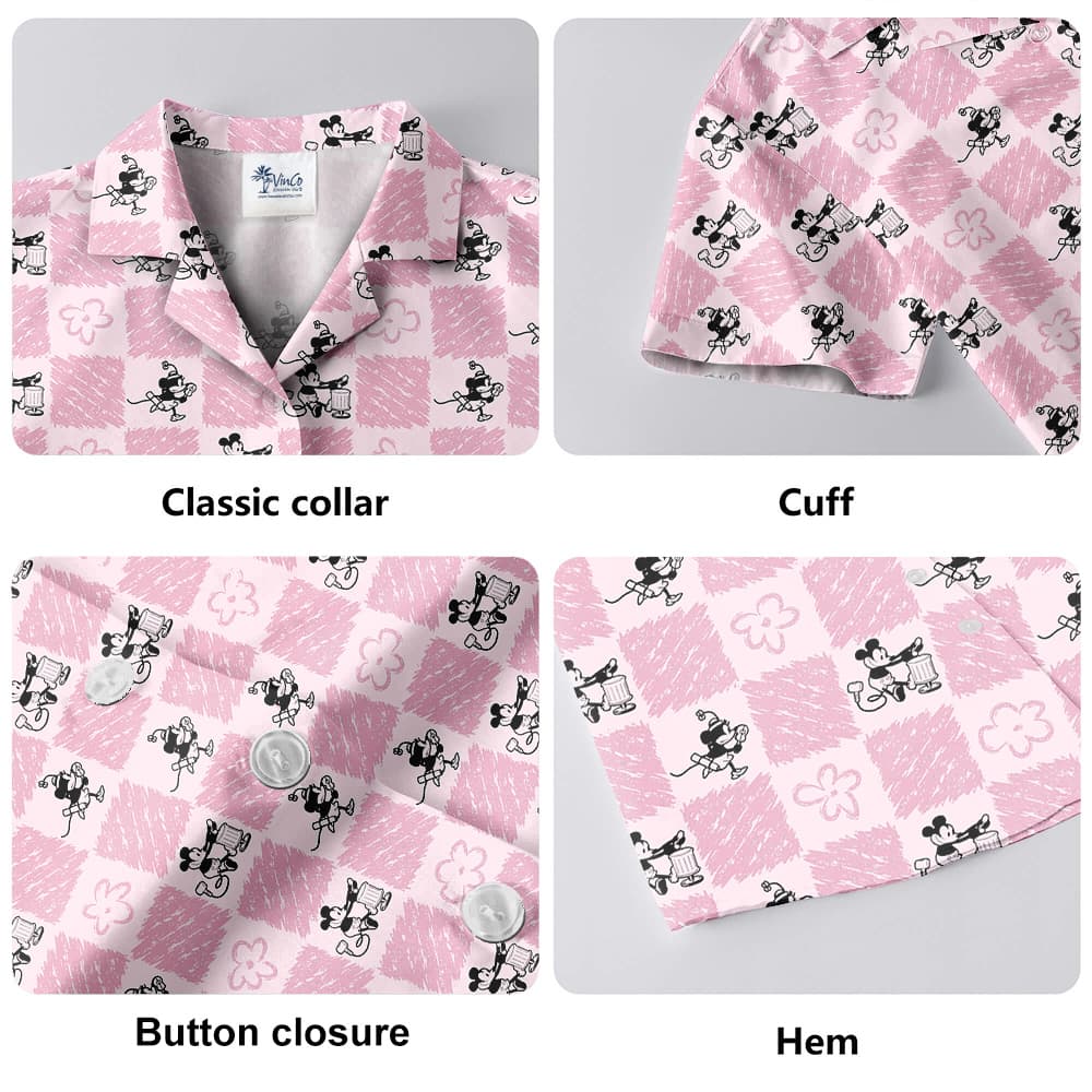 Cute Mickey Steamboat Willie Floral Blue Hawaiian Men's Shirt