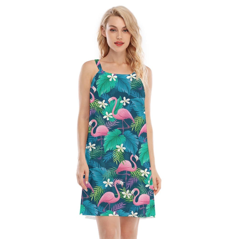Cute Pink Flamingo Tropical Hawaiian Dress For Women