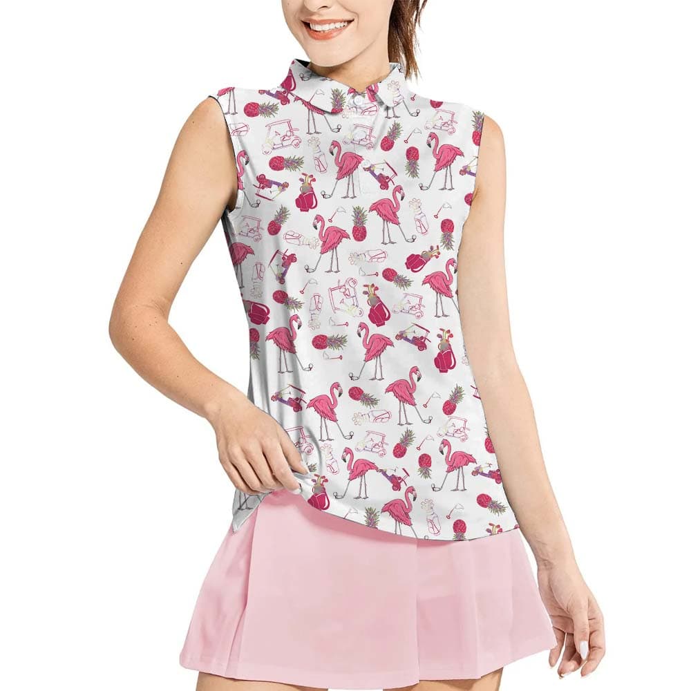 Elegant Flamingo Golf Sleeveless Polo Shirt For Women1