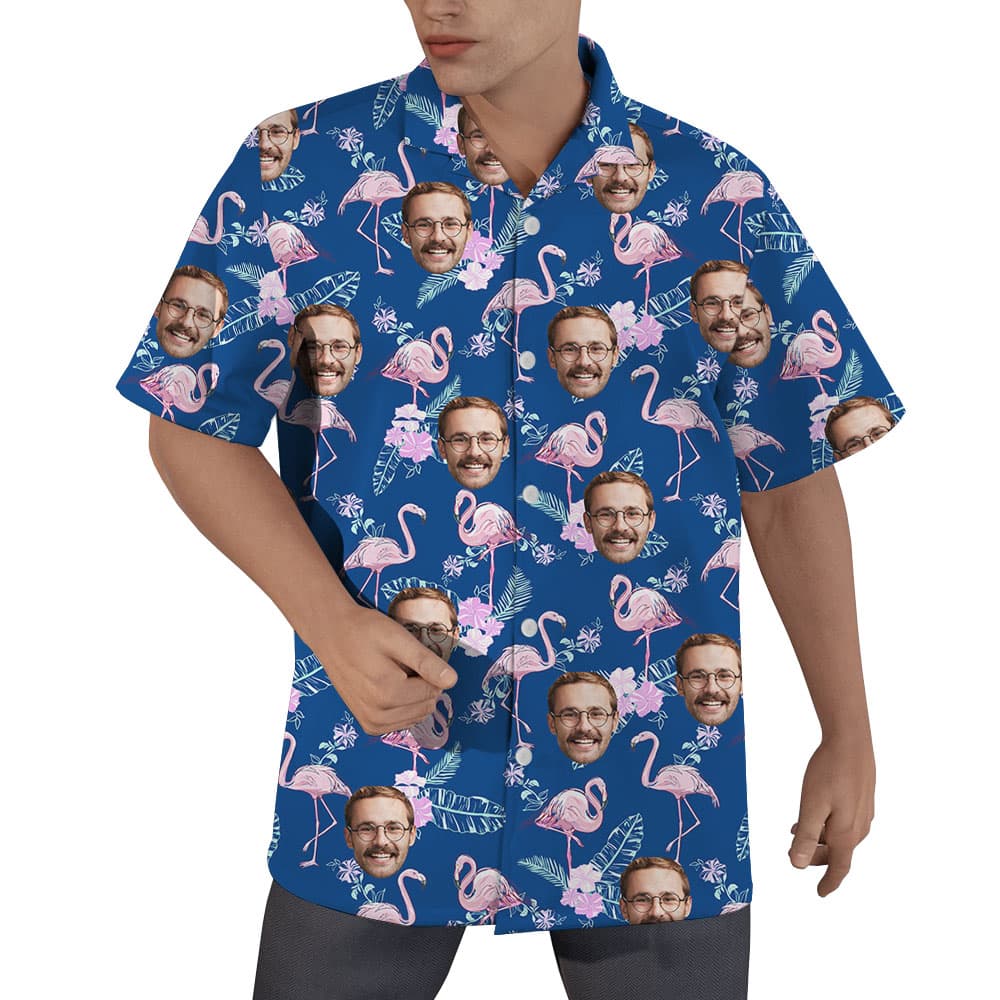 Flamingo Custom Face Navy Hawaiian Shirts1