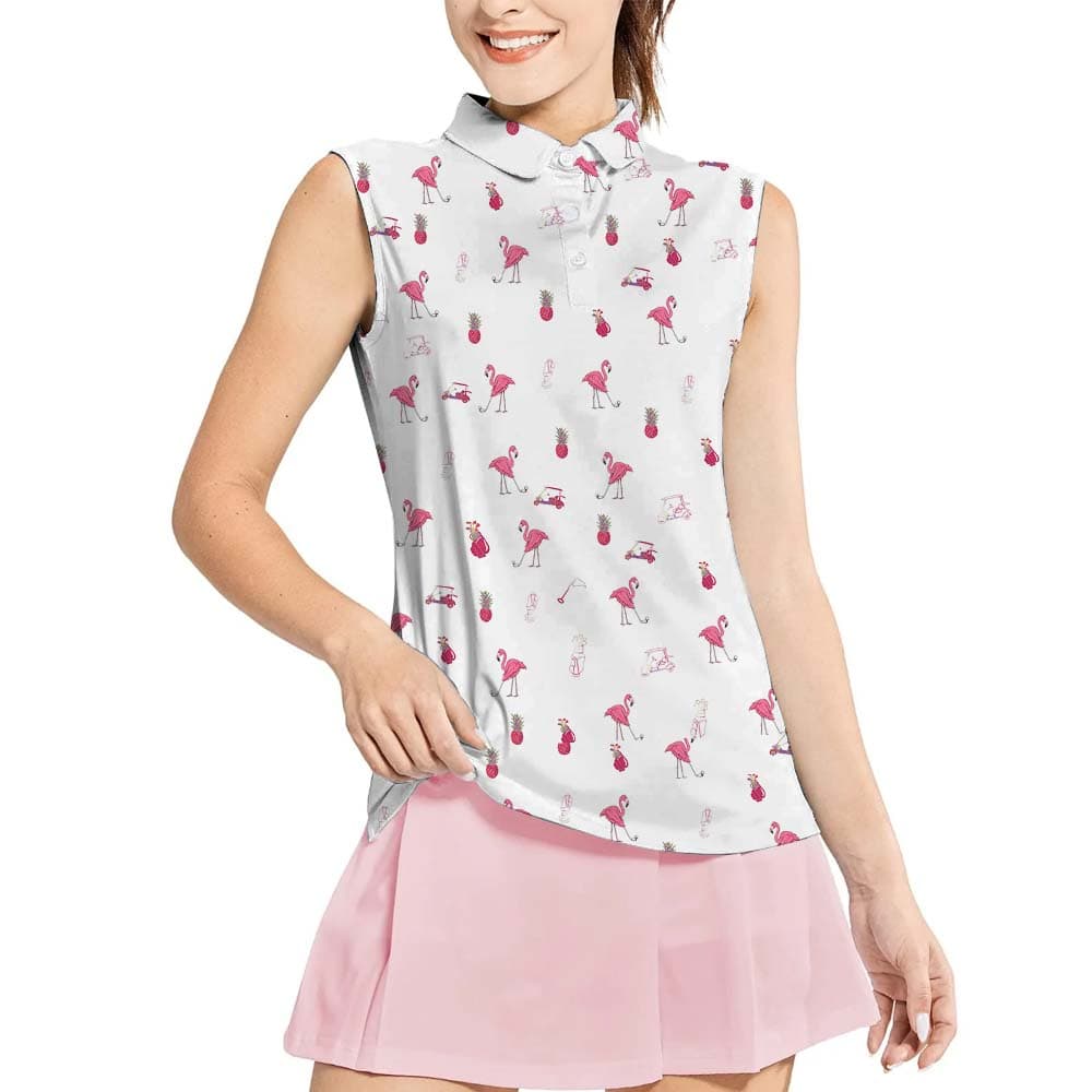 Flamingo Golfer Sleeveless Ladies Golf Shirts1