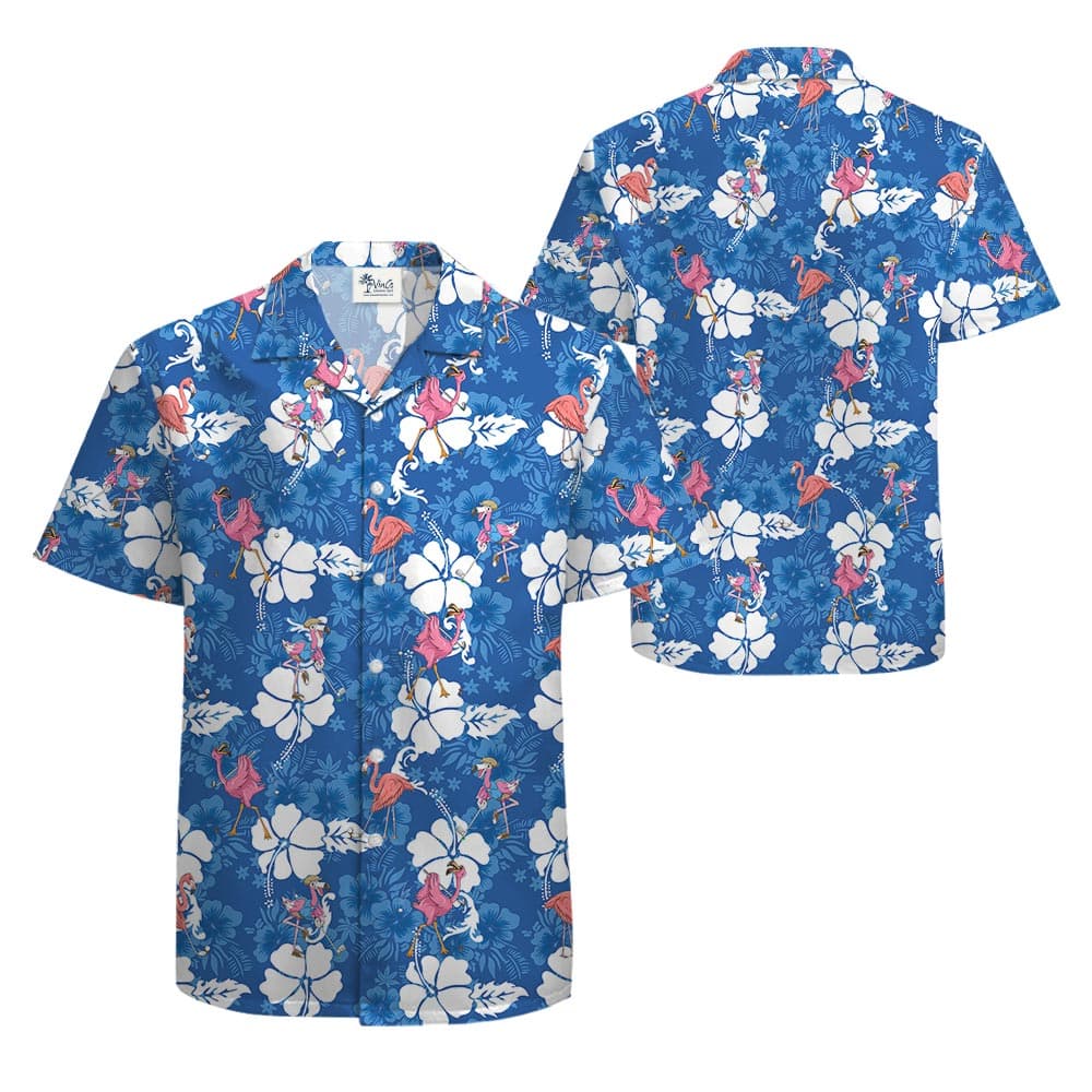 Flamingo Playing Golf Hawaiian Shirt For Men Blue, Golf Hawaiin Shirt