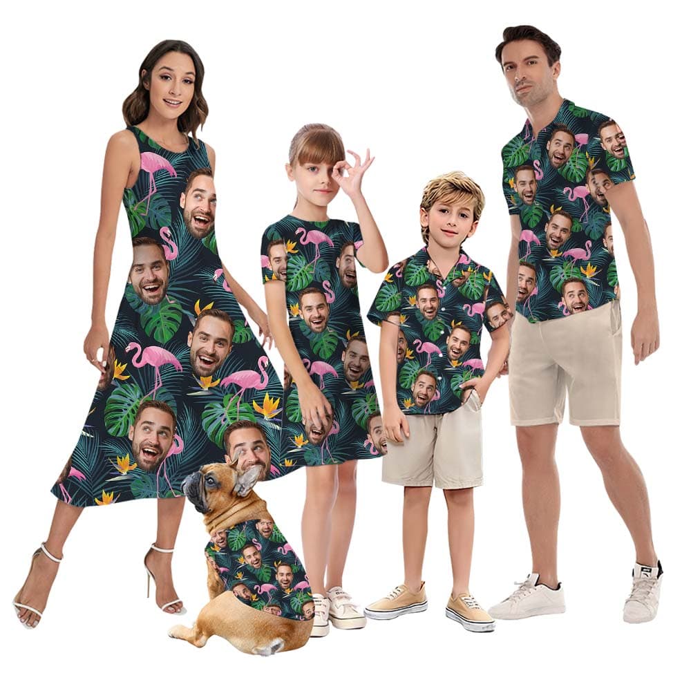 Flamingo Tropical Matching Hawaiian Outfits With Faces1