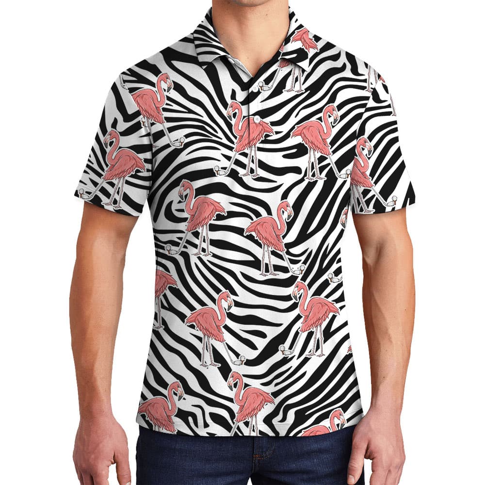 Flamingo Zebra Men's Golf Polos1