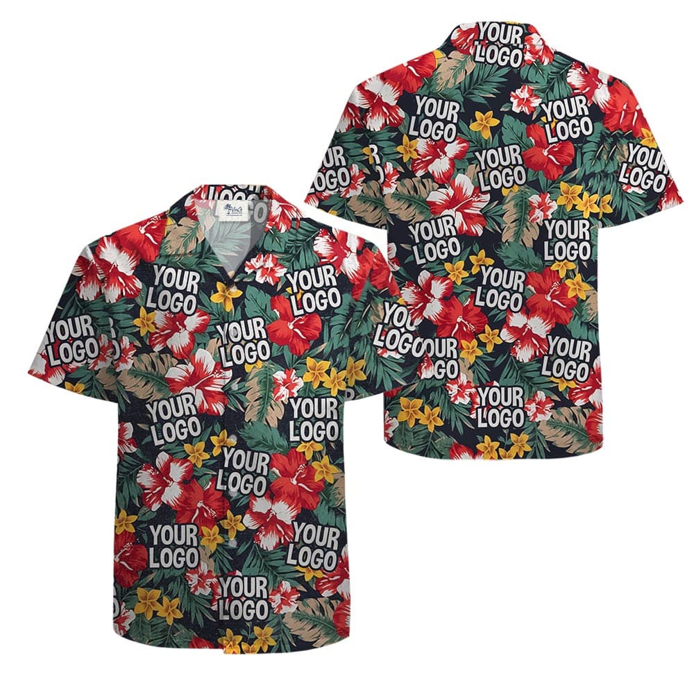 Floral Custom Hawaiian Shirt With Logo Hibiscus Tropical