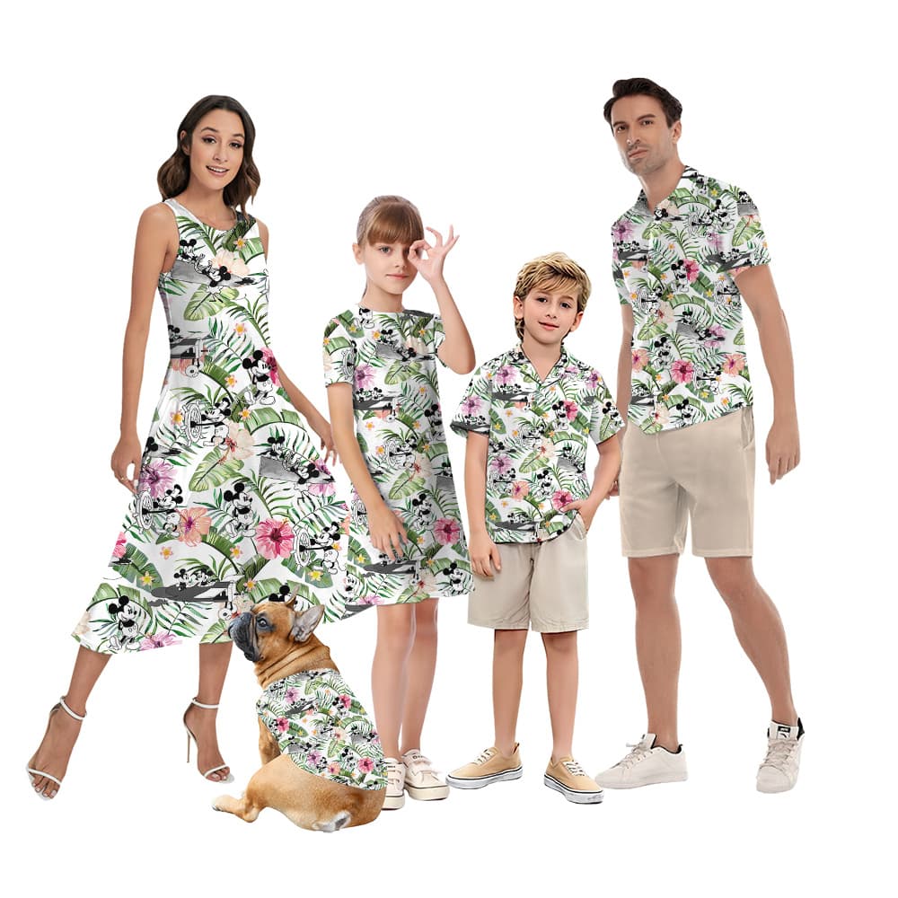 Floral Mickey Mouse Family Matching Hawaiian Outfits