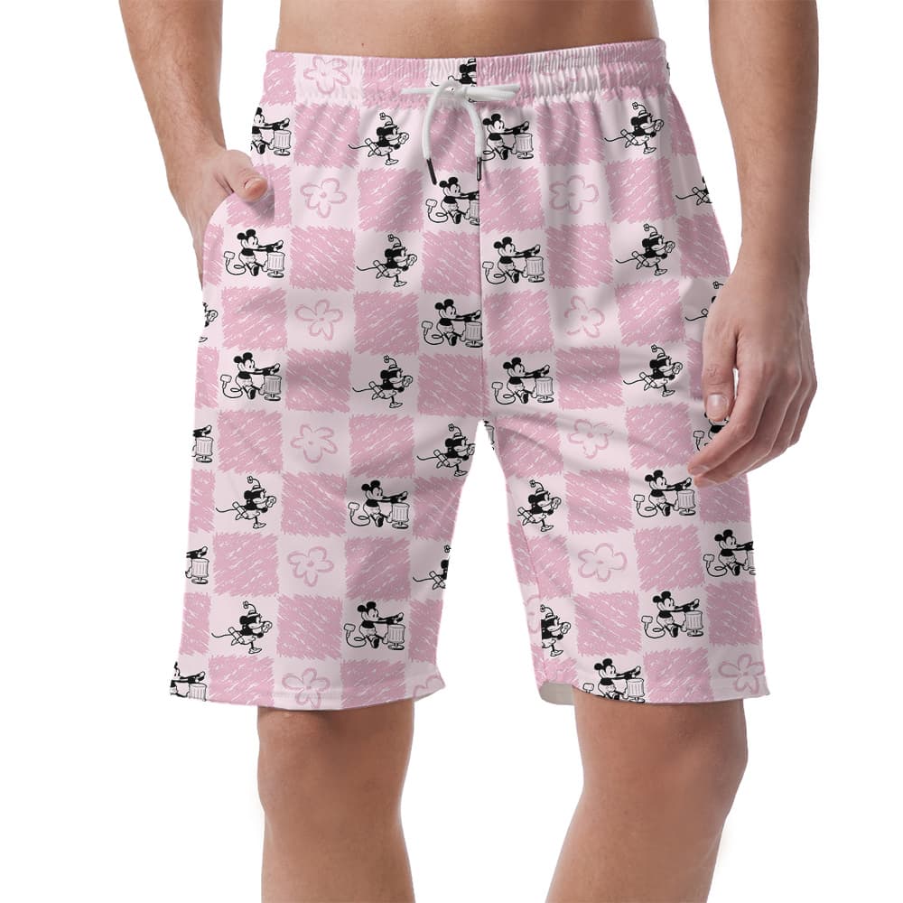 Floral Mickey Steamboat Willie Aloha Beach Shorts For Men