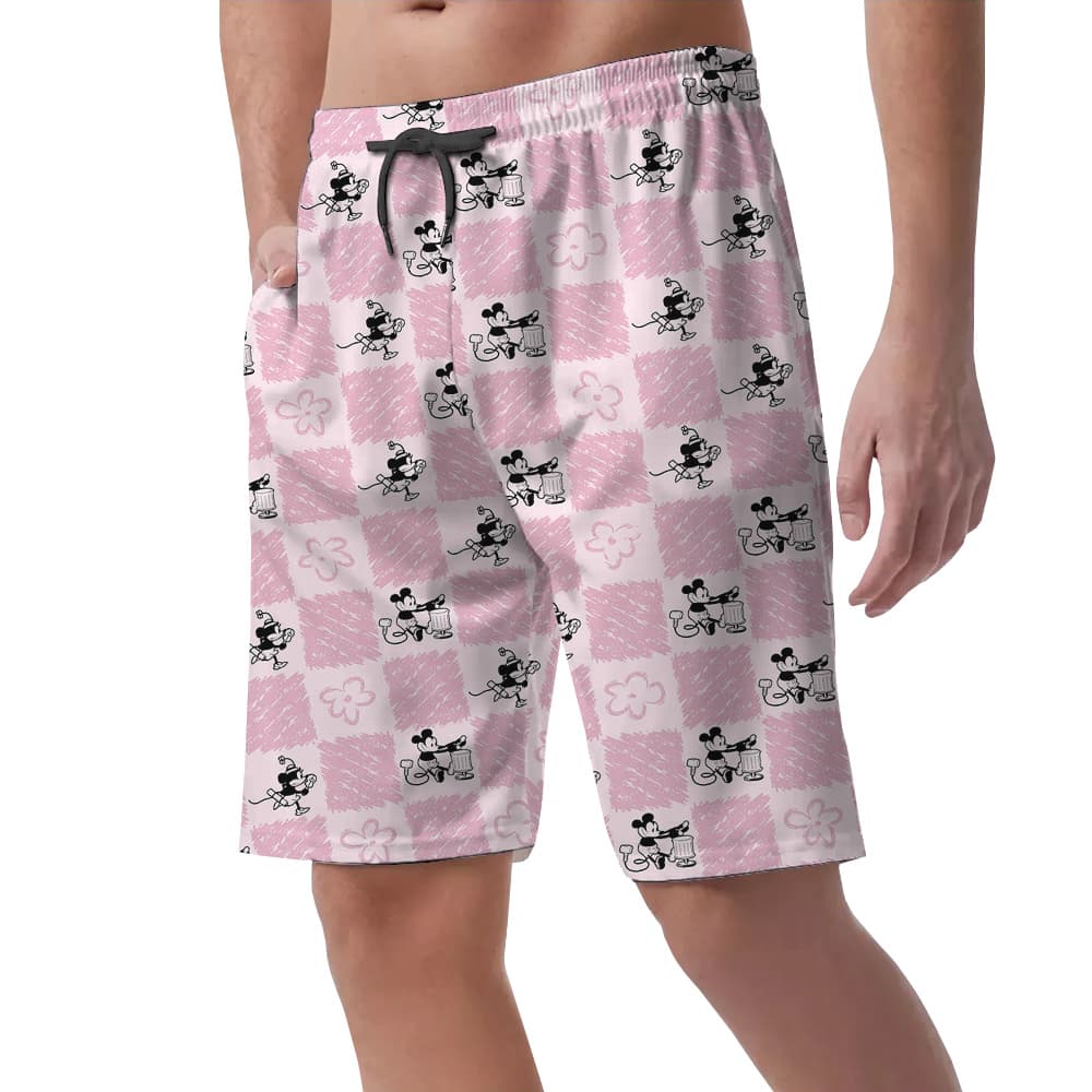 Floral Mickey Steamboat Willie Aloha Beach Shorts For Men