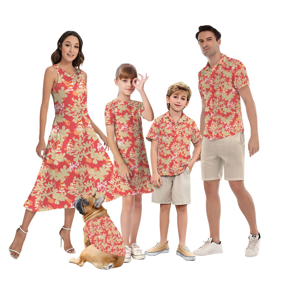 Floral Steamboat Willie Mickey Mouse Orange Matching Hawaiian Shirt