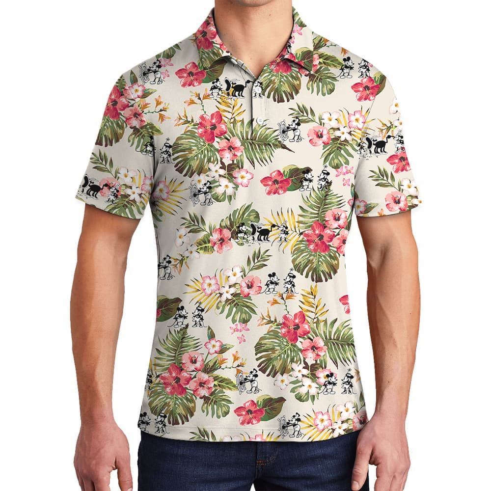 Flowy Mickey Steamboat 1928 Hawaiian Vibrant Polo Shirts1