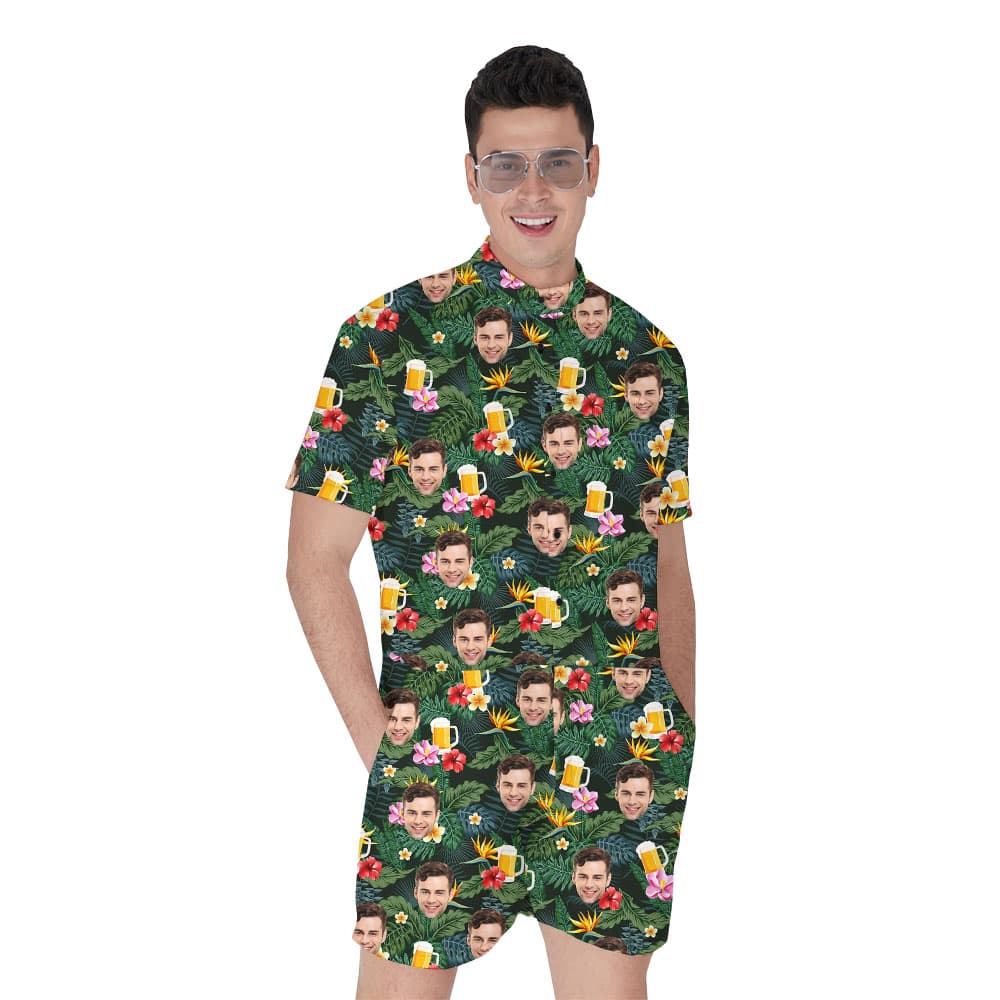 Funny Beer Tropical Print Male Romper With Faces1