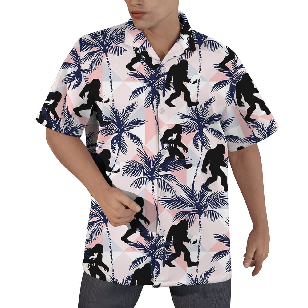 Funny Bigfoot And Cat Tropical Palm Tree Hawaiian Shirt (4)