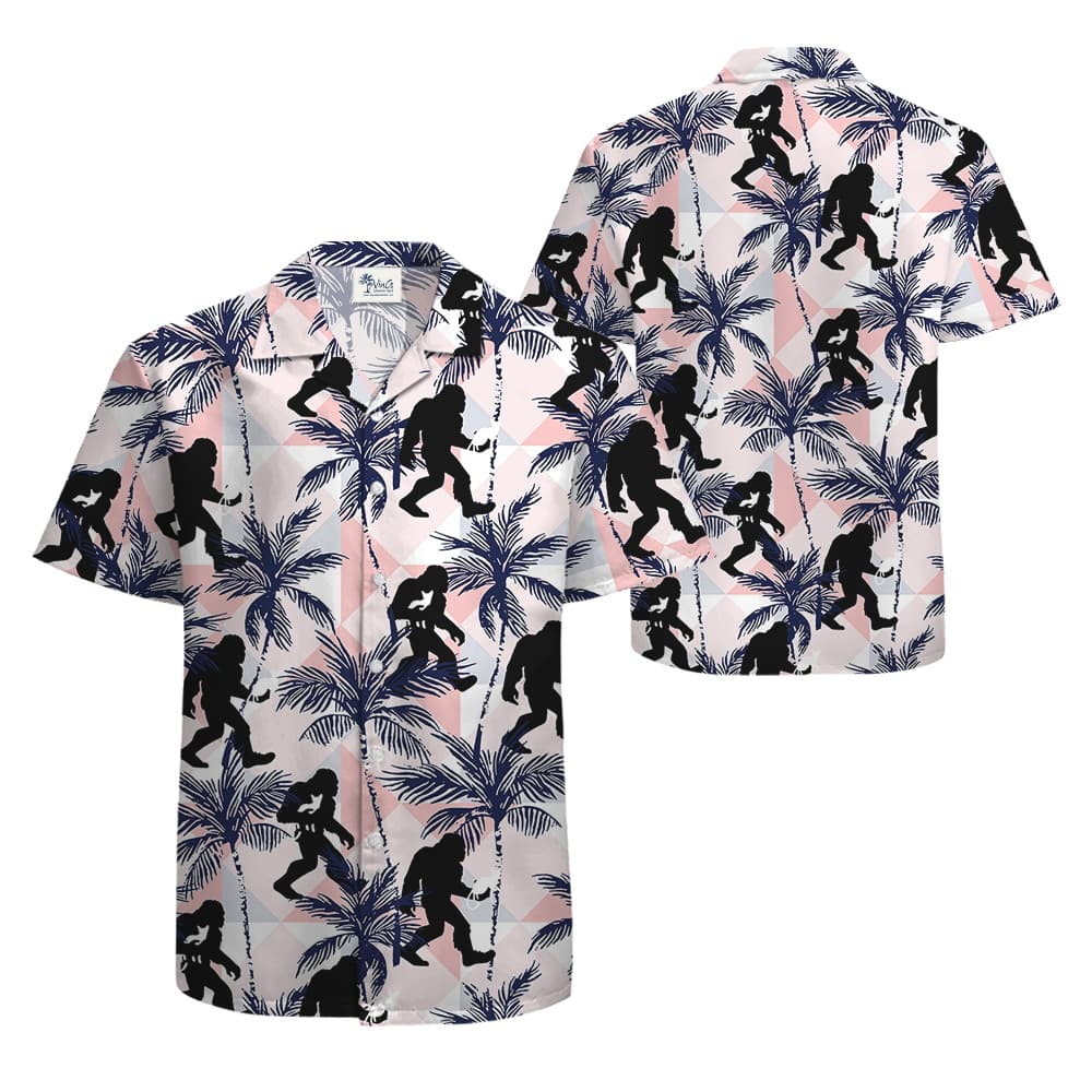 Funny Bigfoot And Cat Tropical Palm Tree Hawaiian Shirt