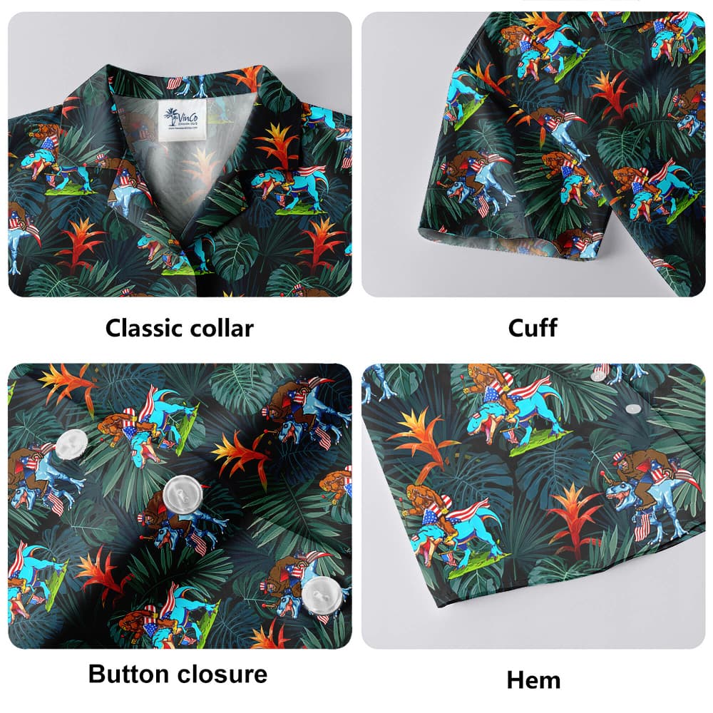 Funny Bigfoot Dinosaur 4th Of July Tropical Hawaiian Button Up Shirt