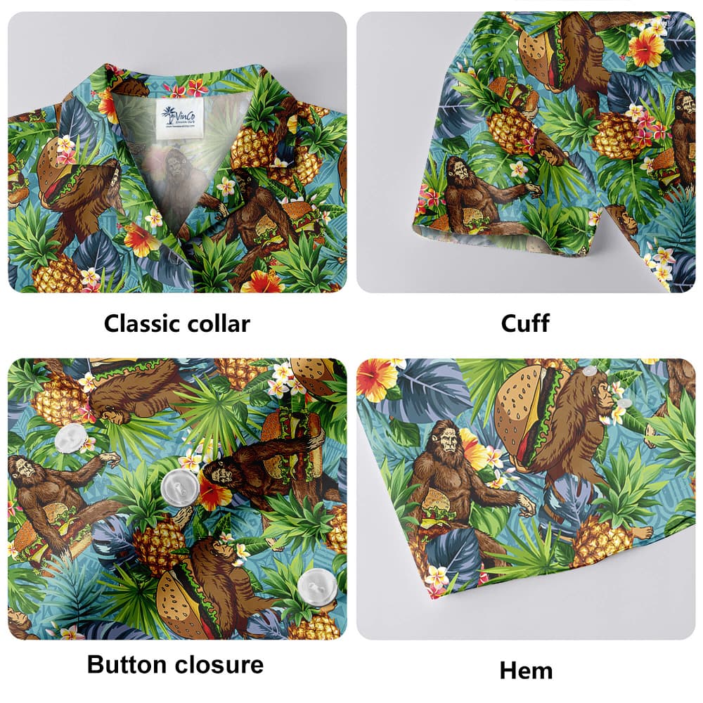 Funny Bigfoot Hamburger Tropical Pineapple Hawaiian Shirt