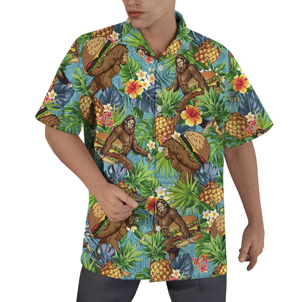 Funny Bigfoot Hamburger Tropical Pineapple Hawaiian Shirt (2)
