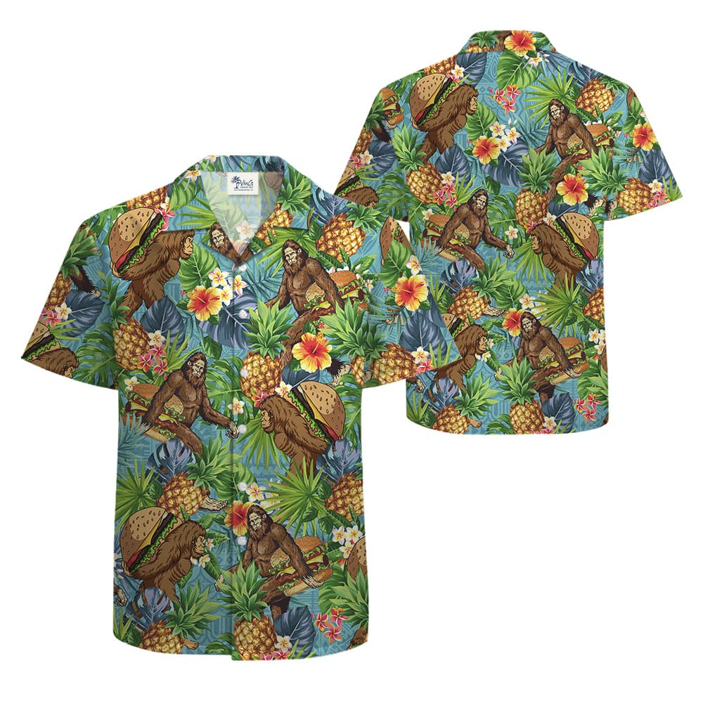 Funny Bigfoot Hamburger Tropical Pineapple Hawaiian Shirt