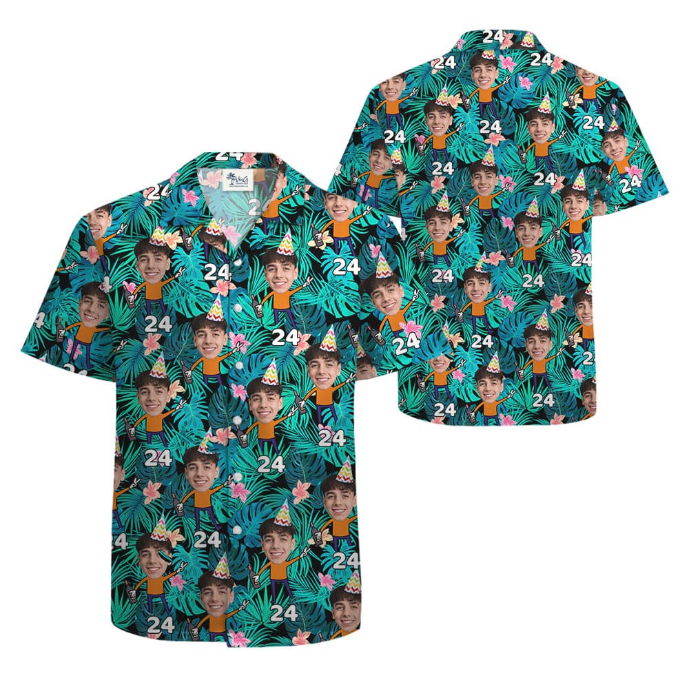 Funny Custom Face Birthday Hawaiian Shirt With Tropical Print1