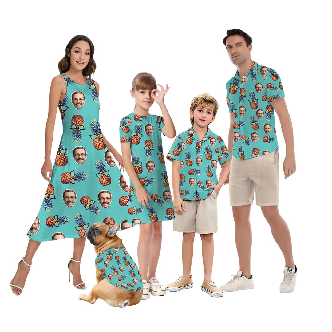 Funny Custom Face Blue Matching Hawaiian Shirt With Pineapple Print1