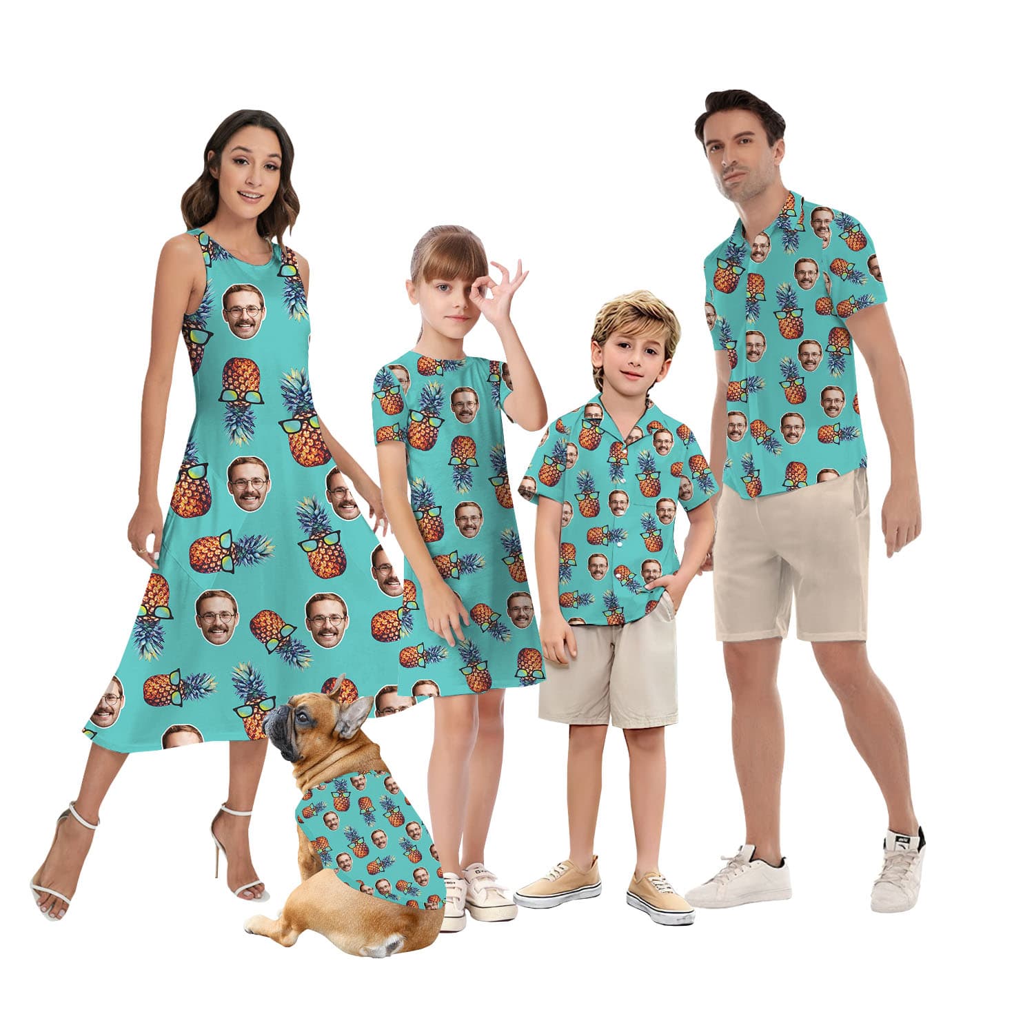 Funny Custom Face Blue Matching Hawaiian Shirt With Pineapple Print1