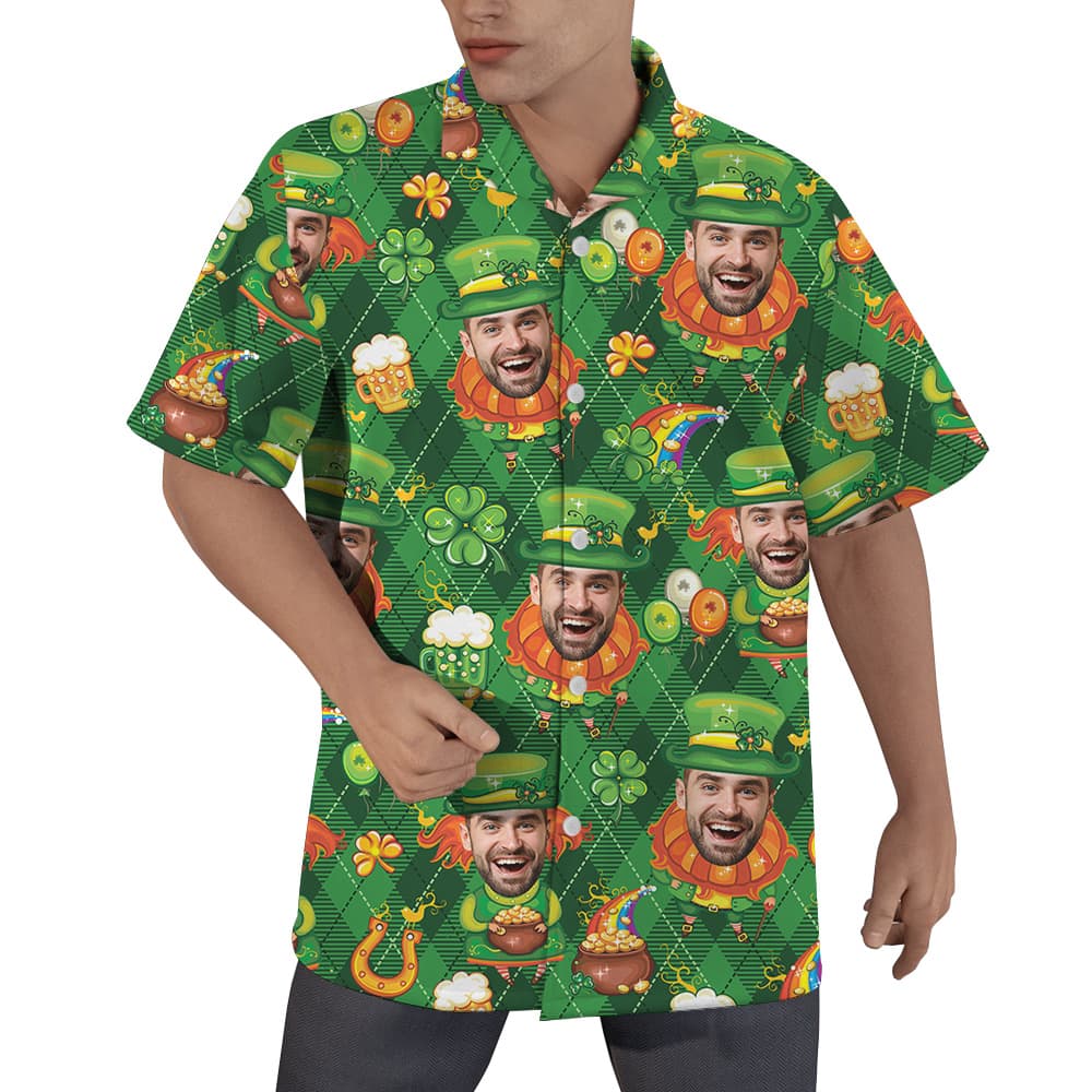 Funny Custom Face St Patricks Day Hawaiian Men Shirts1