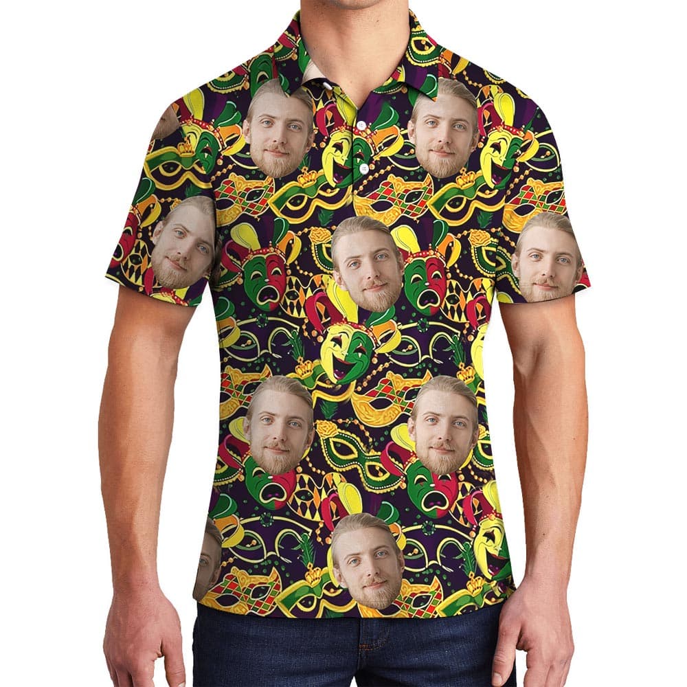 Funny Custom Mardi Gras Hawaiian Polo Shirt For Men