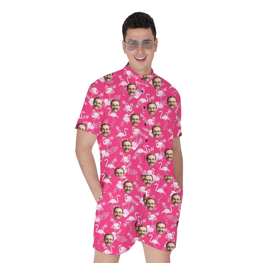 Funny Flamingo Pink Male Romper With Custom Face1