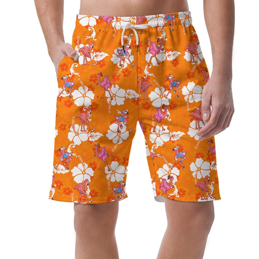 Funny Flamingo With Golf Hawaiian Beach Shorts For Men