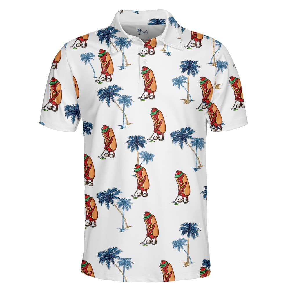 Funny Hotdog Golf Collared Shirts White1