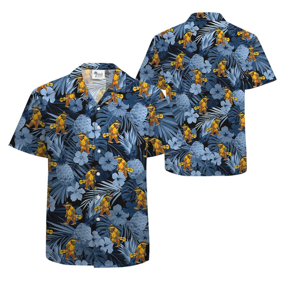 Funny Mexican Bigfoot Tropical Pineapple Blue Hawaiian Shirt