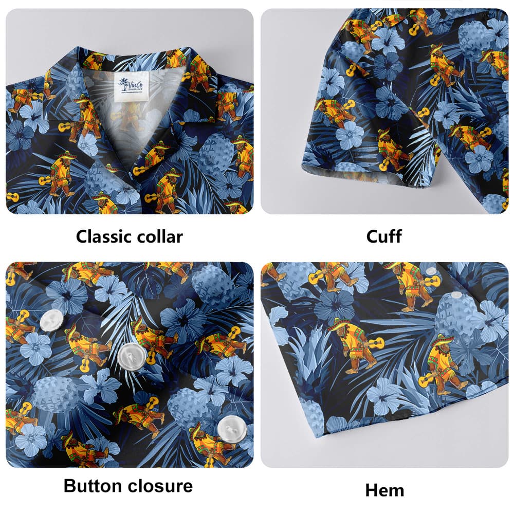 Funny Mexican Bigfoot Tropical Pineapple Blue Hawaiian Shirt