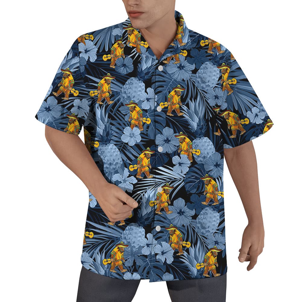 Funny Mexican Bigfoot Tropical Pineapple Blue Hawaiian Shirt (5)