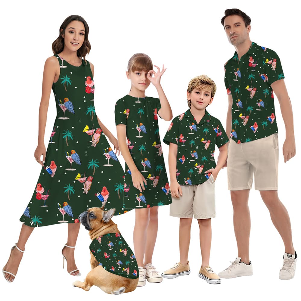 Funny Parrot Cocktails Tropical Matching Family Hawaiian Outfits