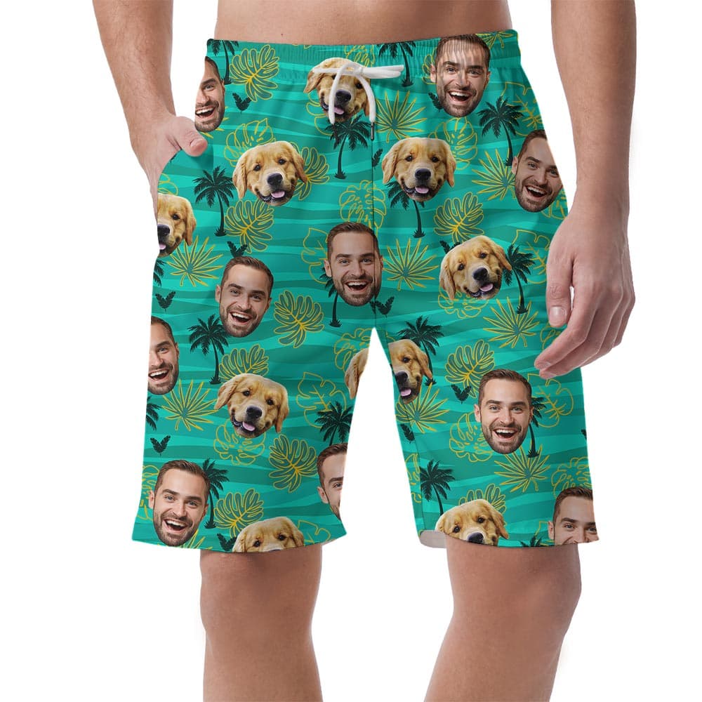 Funny Personalized Faces Men's Beach Shorts Hawaiian