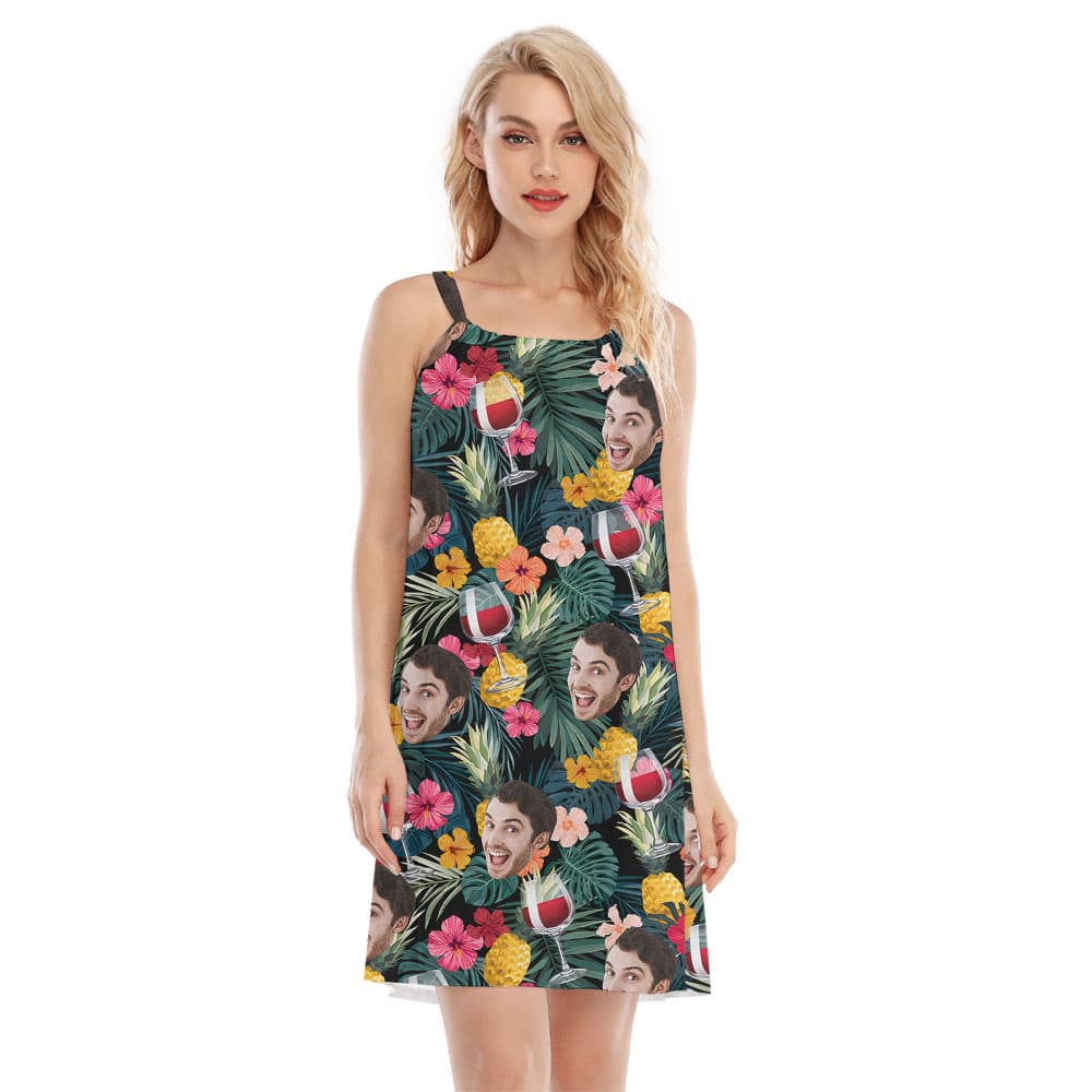Funny Red Wine Custom Face Women's Cami Dress1