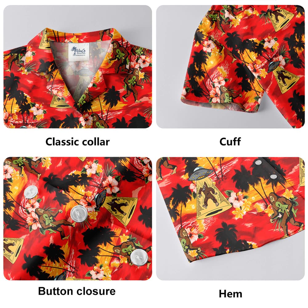 Funny Sasquatch Alien UFO Tropical Sunset Beach Hawaiian Shirt