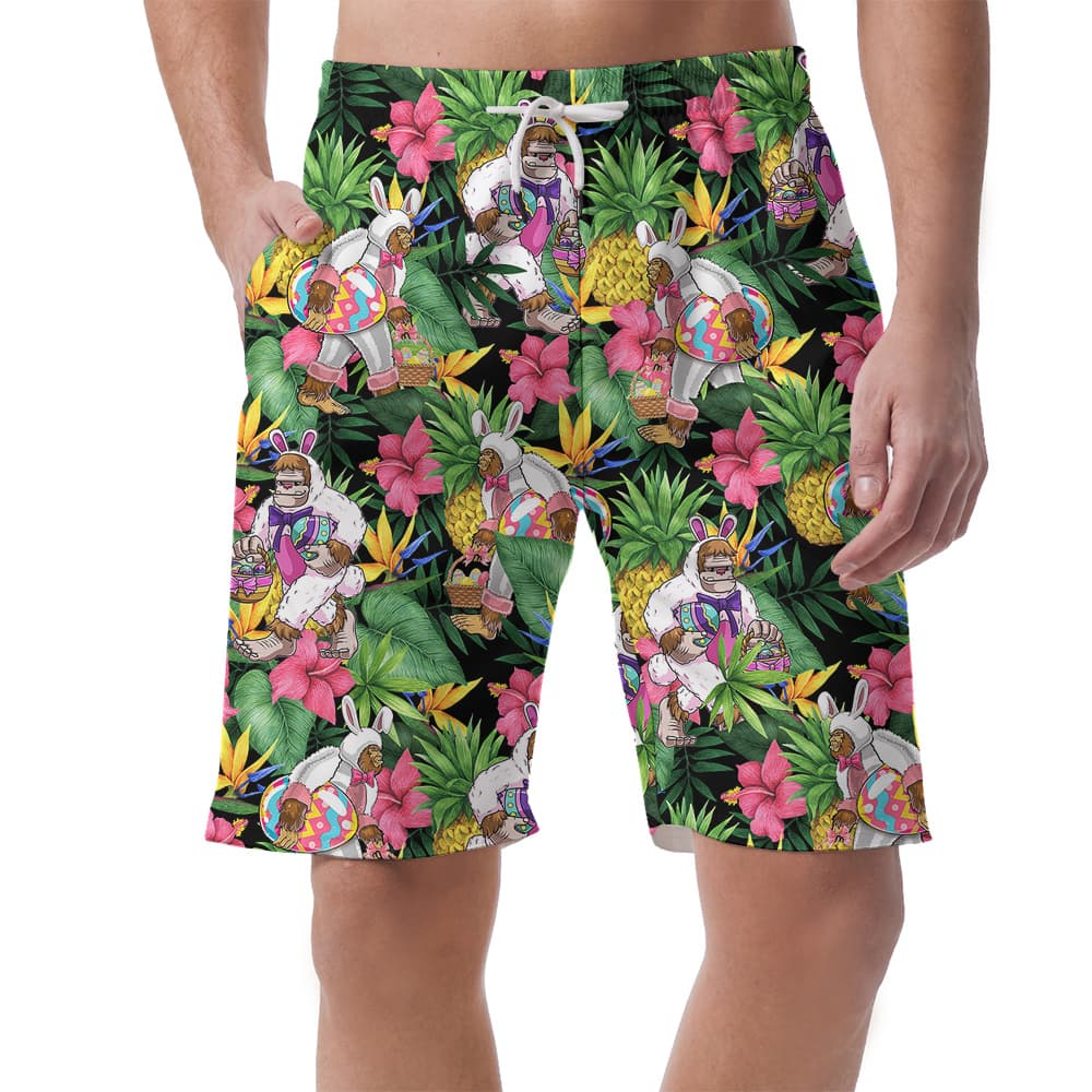 Funny Sasquatch Easter Bunny Tropical Hawaiian Beach Shorts For Men