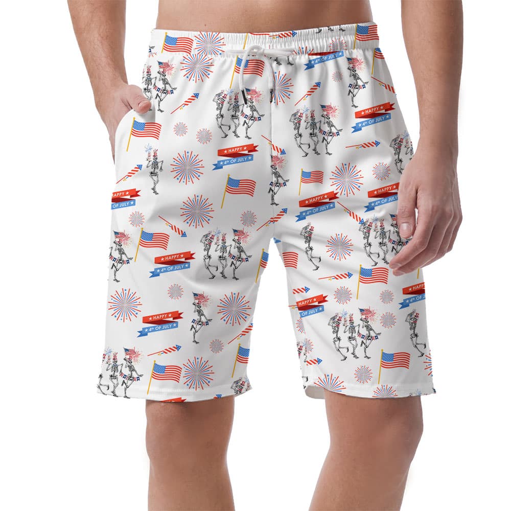 Funny Skeleton Firework Hawaiian Shorts 4th Of July1