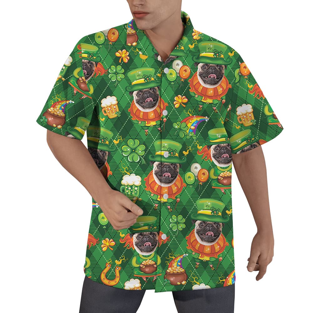 Furry Friend Lucky Look Custom Dog Face St. Patrick's Hawaiian Men Shirt1