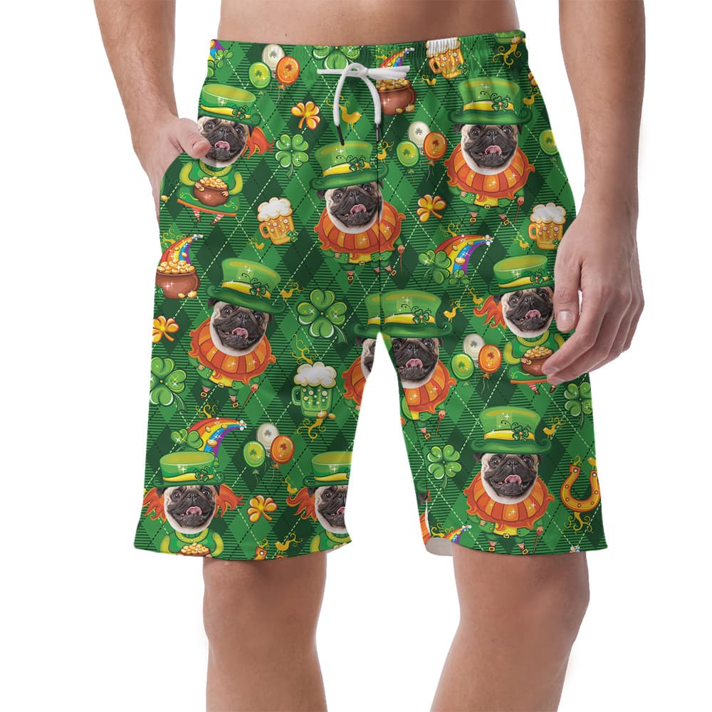 Green Pawty Custom Dog Face St. Patricks Hawaiian Men Shorts1