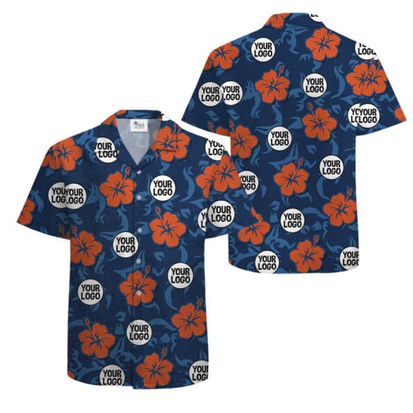Hibiscus Custom Logo Bulk Hawaiian Shirt Navy