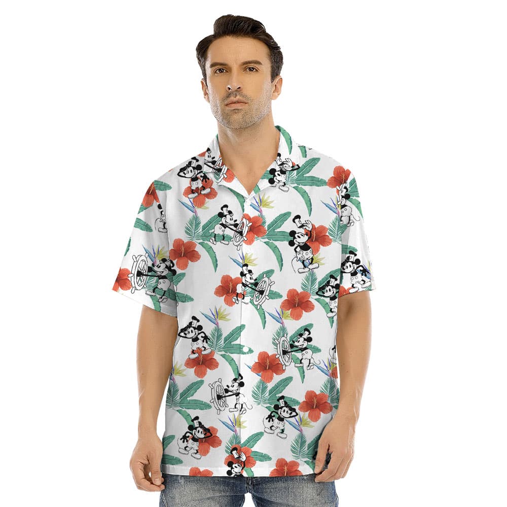 Hibiscus Mickey Steamboat Willie Matching Hawaiian Shirts1