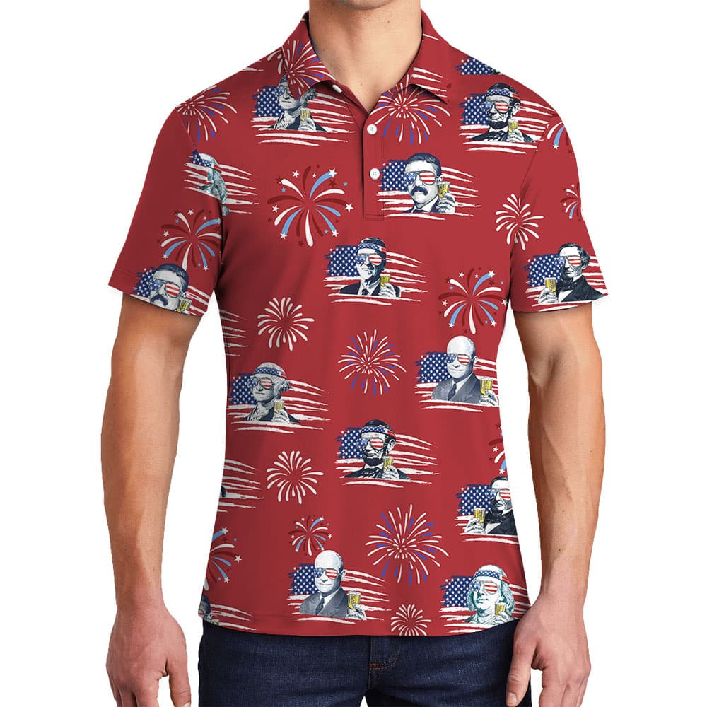 Independence Day Beer Men's Polo Shirt White Red And Blue4